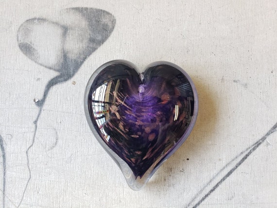 Purple Gold Glass Desk Accessory Set With Heart Paperweight Etsy