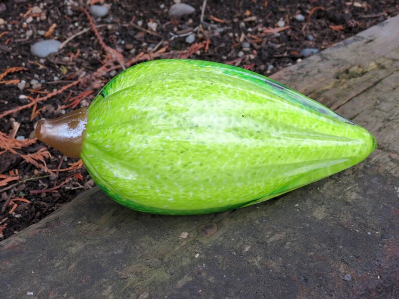 9 Long Decorative Gourd Avalon Glassworks Bright with Brown Stem Green Glass Cocoa Pod Cacao Bean Cacao Chocolate Industry Award