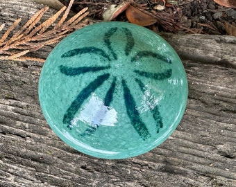 Teal Green Glass Sand Dollar, Solid 3" Blue Sea Shell Paperweight, Beach House Coastal Nautical Art Sculpture Table Decor, Avalon Glassworks