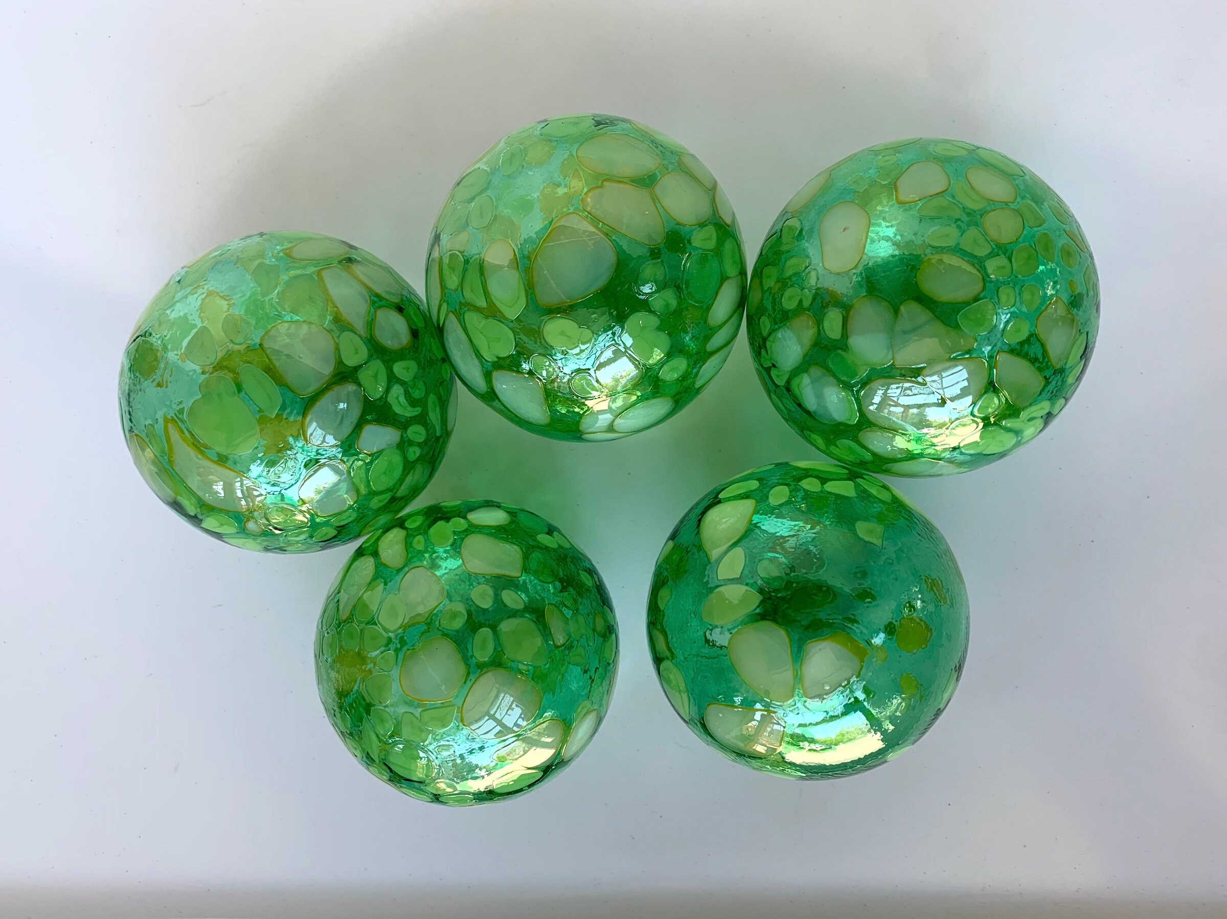 Emerald Green Spot Glass Balls Set of 5 Small Hand Blown Pond Etsy