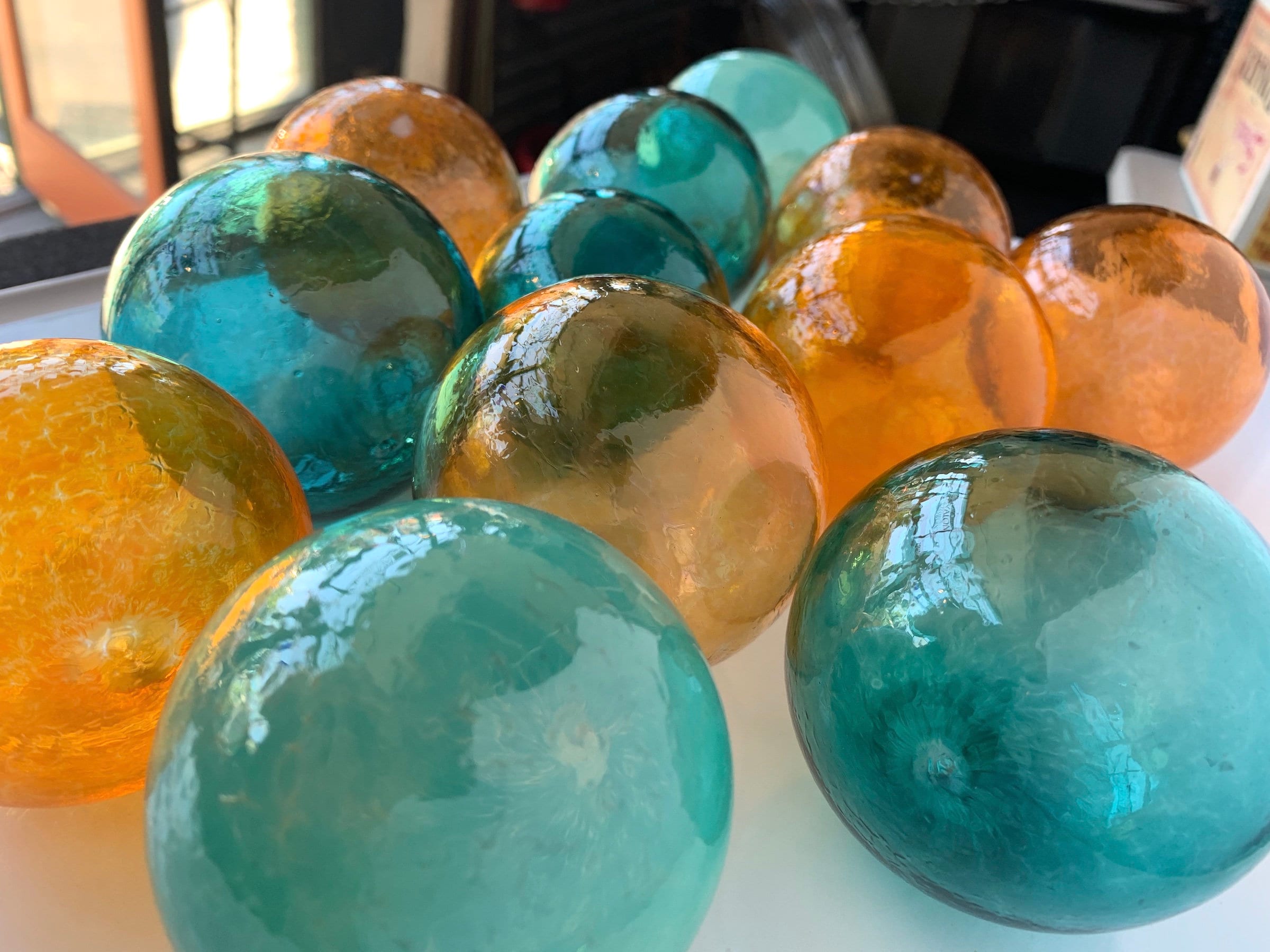 Teal and Orange Hand Blown Glass Balls Set of 12 Small Garden Etsy