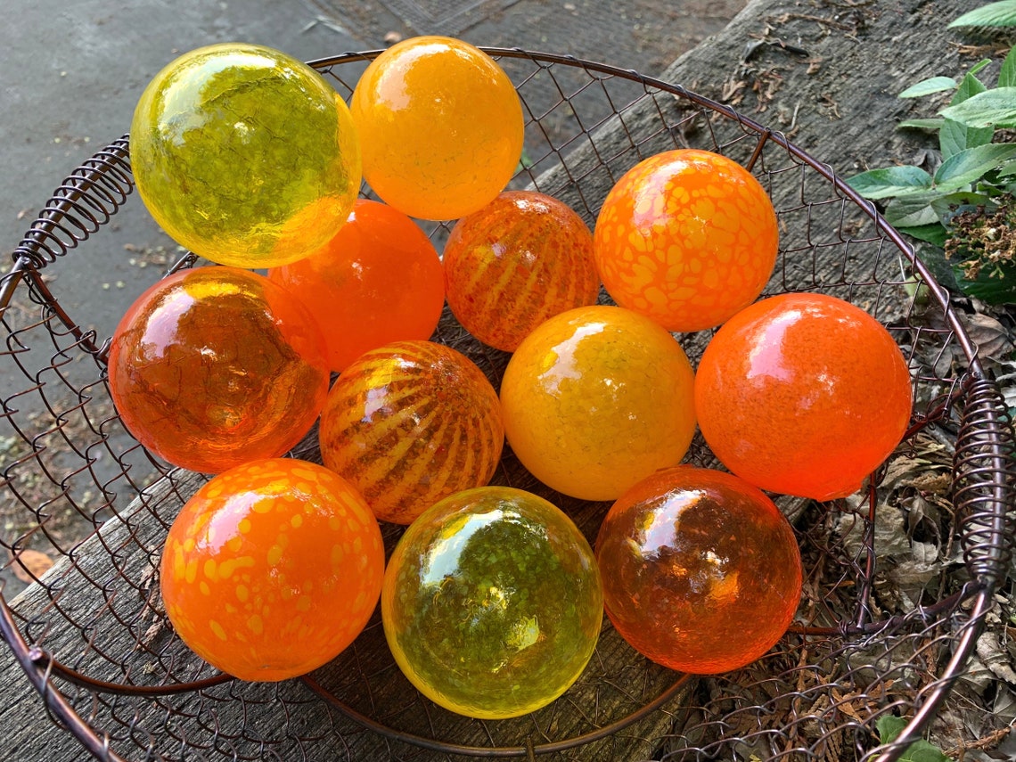 Orange and Yellow Blown Glass Balls Set of 12 Small Outdoor Etsy