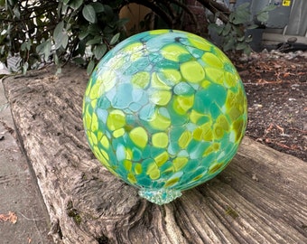 Turquoise Light Blue Green Blown Glass Float, 4.75" Decorative Ball, Coastal Outdoor Garden Art, Interior Design Sphere, Avalon Glassworks