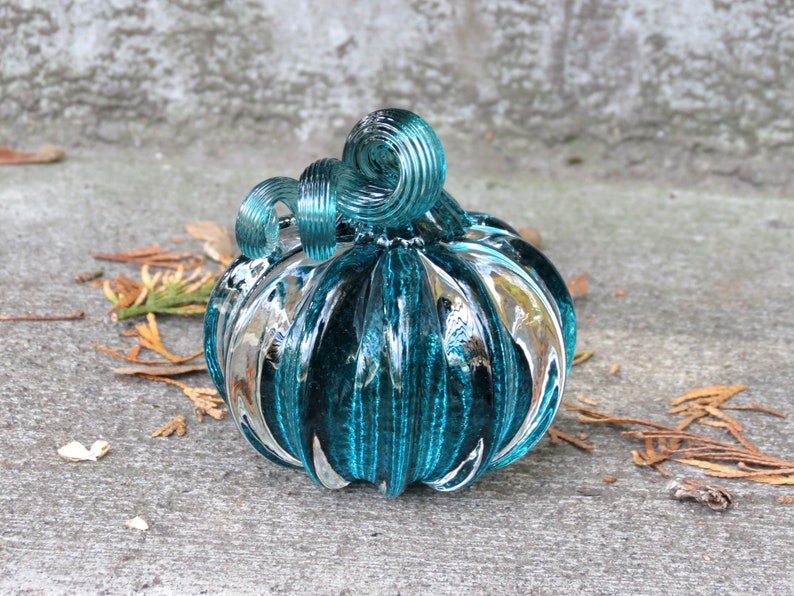 Glass Pumpkin Paperweight Solid Aqua Blue Green 3 | Etsy