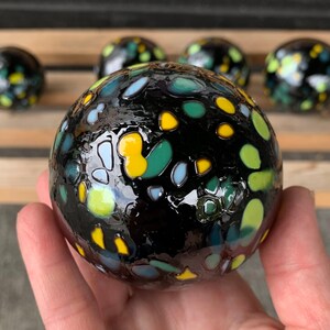 End-of-the-Day Mix Blown Glass Balls, Set of 5 Black Floats, 2.53 Garden Decor, Outdoor Art Spheres, Basket Filler, Avalon Glassworks image 3