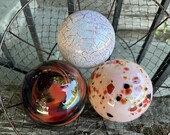 Fall Colors, Blown Glass Floats Set of 3 Natural Autumn Red Brown Beige Crackle, Earth Tone Garden Balls Outdoor Spheres, Avalon Glassworks