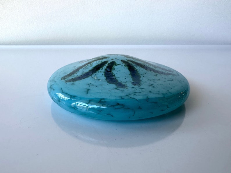 Turquoise Blue Glass Sand Dollar Sculpture Paperweight Table image 3