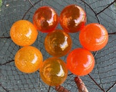 Orange Glass Floats, Set of 8 Hand Blown Balls, Interior Design Spheres, Garden Pond Art Orbs, Costal Outdoor Beach Decor, Avalon Glassworks