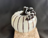 Gray Blown Glass "Skeleton" Pumpkin: Black Ribs & Stem, 4.25" Decoration - Avalon Glassworks