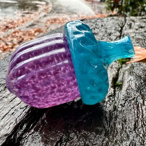 Turquoise & Purple Glass Acorn Sculpture Solid Glass Seed Pod image 3