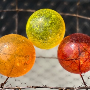 Smallest Red Orange Yellow Floats, Set of 3 Colorful Blown Glass Garden Orb Balls, Coastal Interior Design Decor Spheres, Avalon Glassworks