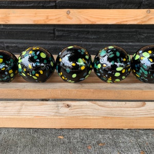 End-of-the-Day Mix Blown Glass Balls, Set of 5 Black Floats, 2.53 Garden Decor, Outdoor Art Spheres, Basket Filler, Avalon Glassworks image 8