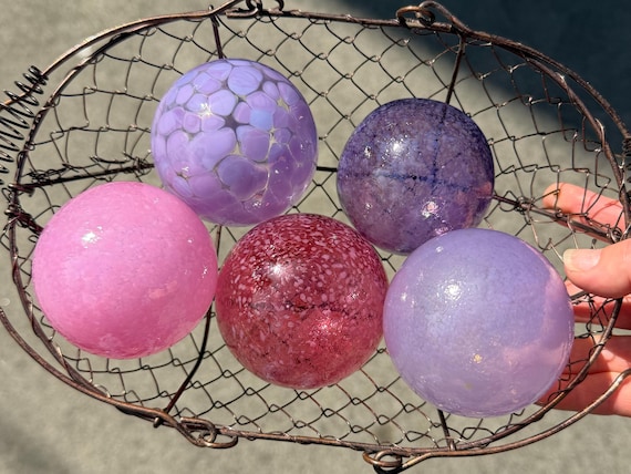 Purple & Pink Blown Glass Floats: Set of 5 Decor Balls, 2.75" Orbs - Avalon Glassworks