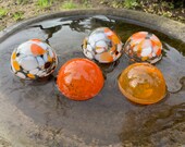 Birdbath Floats, Set of 5 Small Hand Blown Glass Balls, Interior Design Garden Pond Water Feature Art, Orange White Black, Avalon Glassworks