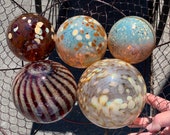 Natural Translucent Glass Floats, Set of 5 Hand Blown Balls, Brown Dark Red Beige Amber, Garden Interior Design Spheres, Avalon Glassworks