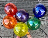 Glass Floats Prismatic Set of 6 Hand Blown Glass Balls, 3" Interior Design Spheres, Outdoor Garden Pond Art Decor Orbs, Avalon Glassworks