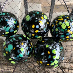 End-of-the-Day Mix Blown Glass Balls, Set of 5 Black Floats, 2.53 Garden Decor, Outdoor Art Spheres, Basket Filler, Avalon Glassworks image 4