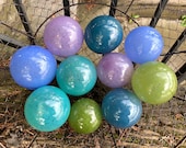 Lavender Periwinkle Slate Teal Olive Glass Floats, Set of 10 Hand Blown Garden Balls Interior Design Spheres, Garden Orbs, Avalon Glassworks
