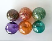 Blown Glass Floats: Set of 6 Teal & Peach Decor Balls, 2.5" Orbs - Avalon Glassworks