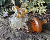 Gold Beige Pumpkin Acorn Combo, Solid Glass Paperweights, 3" Fall Autumn Thanksgiving Decor Squash & Pod Table Sculptures, Avalon Glassworks