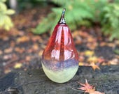 Blown Glass Pear: Red Two-Tone Table Centerpiece, 8" Sculpture - Avalon Glassworks