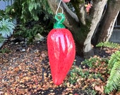 Glass Chili Pepper Ornament, Red and Green Hot Fresno Serrano Pequin, 4" Hanging Sun Catcher, Tree Decoration, Metal Hook, Avalon Glassworks