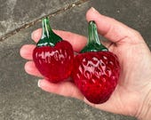 Glass Strawberry Decorations: Set of 2 Red Berries, 3" Sculptures - Avalon Glassworks
