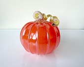 Orange & Gold Glass Pumpkin: Autumn Decoration, 4" Sculpture - Avalon Glassworks