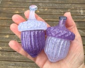 Purple Glass Acorn Decorations: Set of 2 Sculptures, 3" Paperweights - Avalon Glassworks