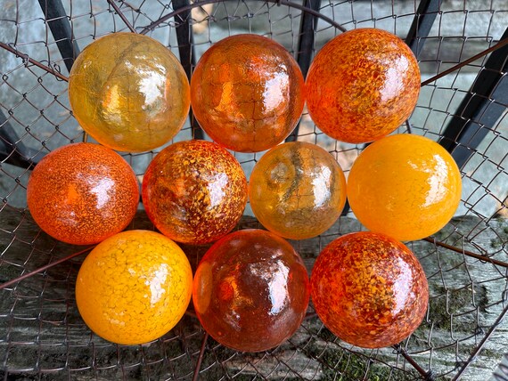 Orange Blown Glass Balls Set of 10 Outdoor Garden Art Decor Pond