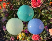 Translucent Blue & Green Blown Glass Floats: Set of 3 Garden Balls, 2.75" Orbs - Avalon Glassworks