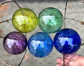 Smallest Glass Floats, Set of 5 Hand Blown Balls, Interior Design Spheres, Blue Green Lime Cobalt Purple Garden Art Decor, Avalon Glassworks