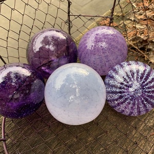 Light & Dark Purple Stripes Set of 5 Hand Blown Glass Balls image 4