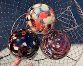 Ox Blood & Autumn Leaf Floats: Set of 3 Brown Glass Decor Balls, 4.25" Orbs - Avalon Glassworks