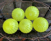 Yellow Floats, Set of 5 Small Hand Blown Glass Balls, Optic Rib Bright Sunny Lemon Canary, Garden Interior Design Spheres, Avalon Glassworks