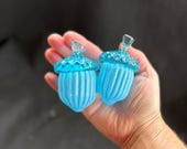 Blue Glass Acorns: Set of 2 Autumn Table Decor, 3" Sculptures - Avalon Glassworks