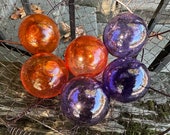 Purple and Orange Blown Glass Balls, Set of 6 Transparent Decorative Garden Float Pond Spheres, Interior Design, Avalon Glassworks