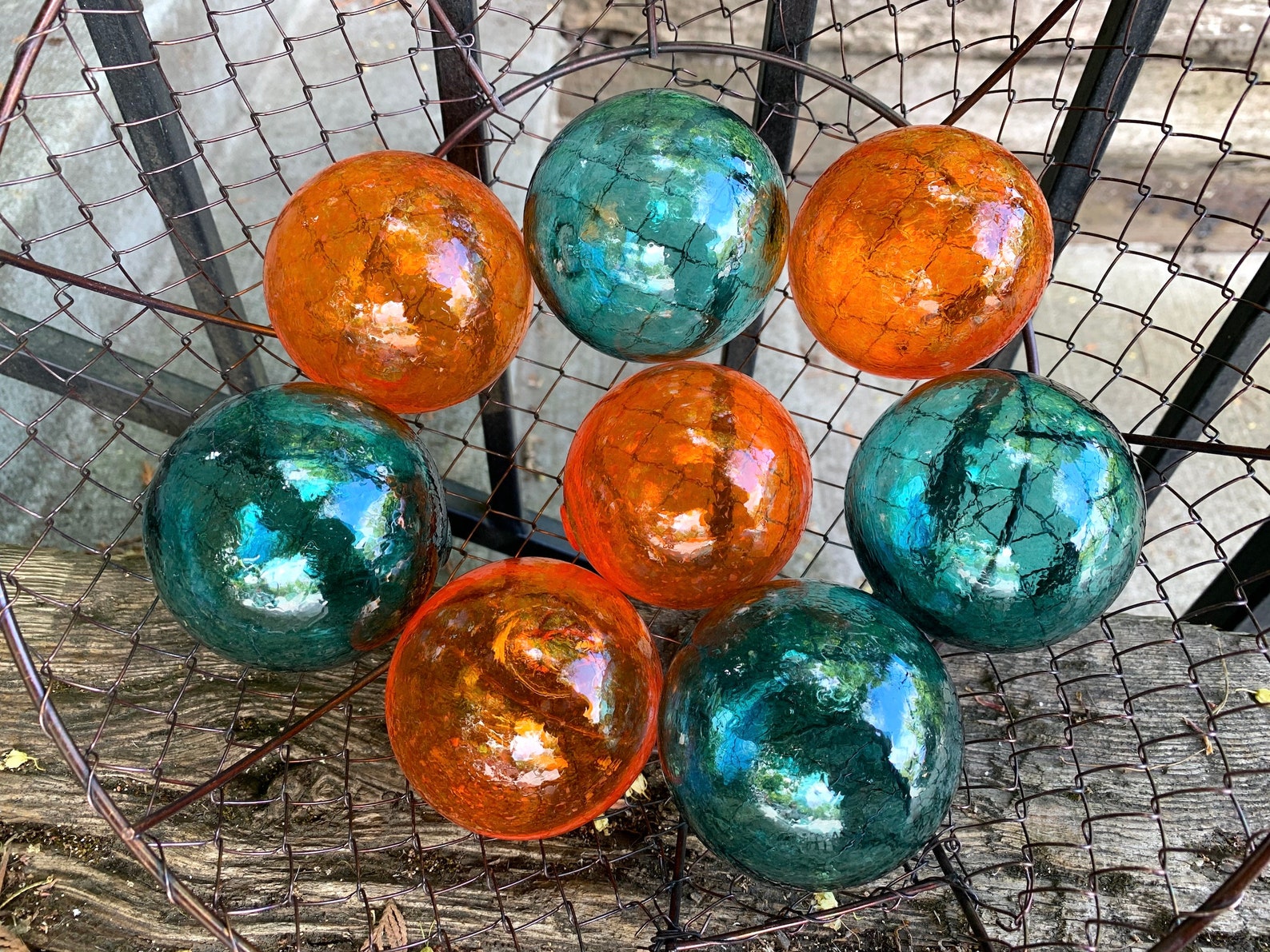 Orange and Teal Decorative Glass Balls Set of 8 Hand Blown Etsy