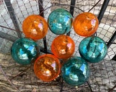 Orange and Teal Glass Garden Balls, Set of 8 Hand Blown Floats, 2.75" Interior Design Spheres, Floating Pond Outdoor Decor Avalon Glassworks
