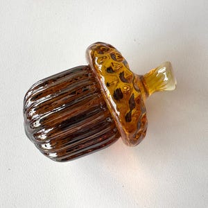 Amber Brown Glass Acorn Sculpture, 3" Solid Glass Seed Pod Paperweight, Autumn Thanksgiving Fall Table Decor Oak Tree Art, Avalon Glassworks