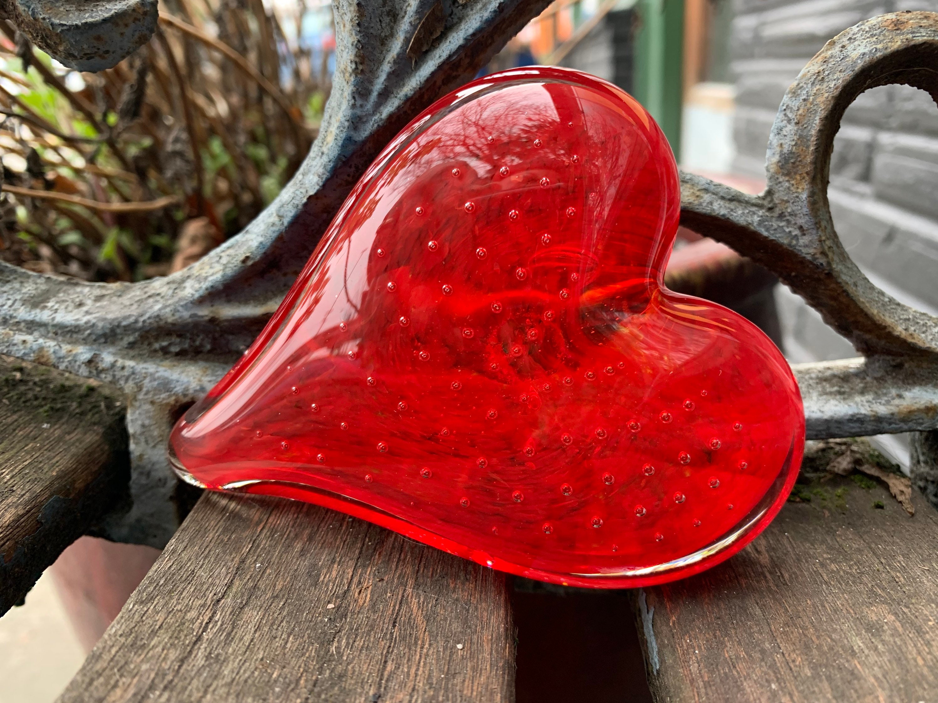 Swirled Red Glass Heart Sculptural Paperweight