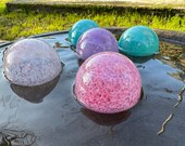 Turquoise and Pink Blown Glass Balls, Set of 5 Pond Floats, 2.75" Garden Decor Spheres, Interior Design Basket Fill Orbs, Avalon Glassworks
