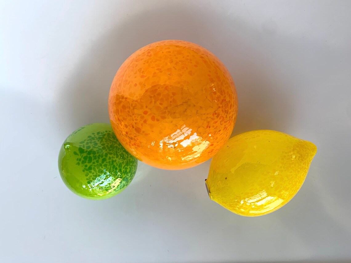 Glass Fruit Set of 3 Citrus Hand Blown Lemon Lime Orange Etsy