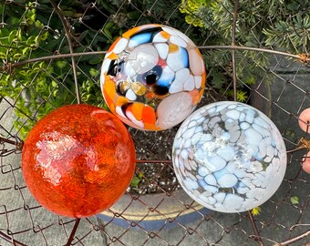 Little Goldfish, Set of 3 Hand Blown Glass Balls, 2.5" Interior Design Spheres, Orange White Black Garden Pond Float Orbs, Avalon Glassworks