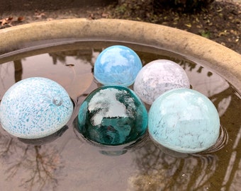 Airy Shades of Blue, Blown Glass Floats, Set of 5 Translucent 2.75" Pond Balls, Garden Art Decor, Interior Design Spheres, Avalon Glassworks