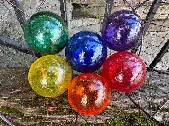 Glass Floats Prismatic Set of 6 Hand Blown Glass Balls, 2.75 Interior Design  Spheres, Outdoor Garden Pond Art Decor Orbs, Avalon Glassworks 