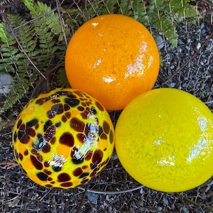Orange and Yellow Floats: Set of 3 Blown Glass Decor Balls, 3.75"-4.5” Orbs -  Avalon Glassworks