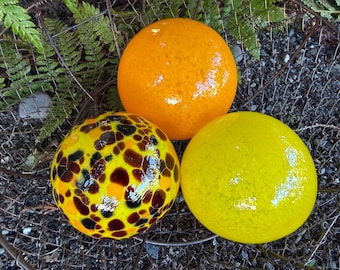 Orange and Yellow Floats: Set of 3 Blown Glass Decor Balls, 3.75"-4.5” Orbs -  Avalon Glassworks