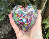 Multi Color Rainbow Heart, Solid Glass Paperweight Sculpture White Purple Green Pink, Friendship Love Appreciation Gift, Avalon Glassworks