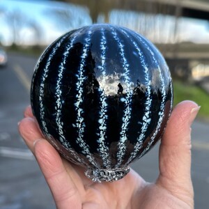 Black and White Glass Float, 3.25 Decorative Hand Blown Ball, Outdoor Garden Orb Coastal Nautical Interior Design Sphere, Avalon Glassworks image 1